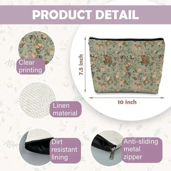 Woodland Animals Makeup Bag, Animal Lover Gifts for Women, Gifts for Animal Love - Picture 6 of 6